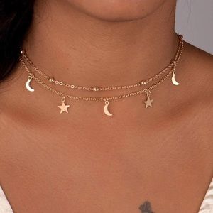 ✨Double Layered Gold Moon &Stars Choker Necklace✨